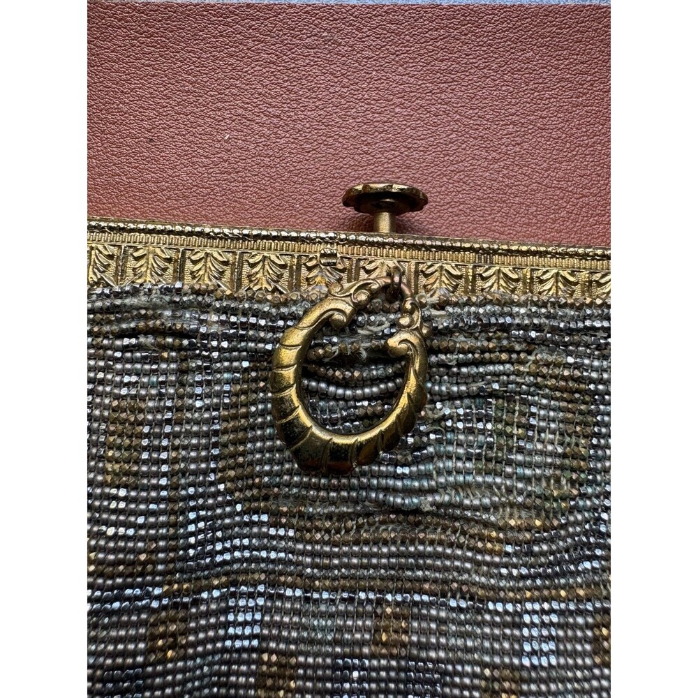 Antique FRENCH Art Deco Gold Silver Handmade Steel Beaded Fringe Flapper Purse - Picture 7 of 10